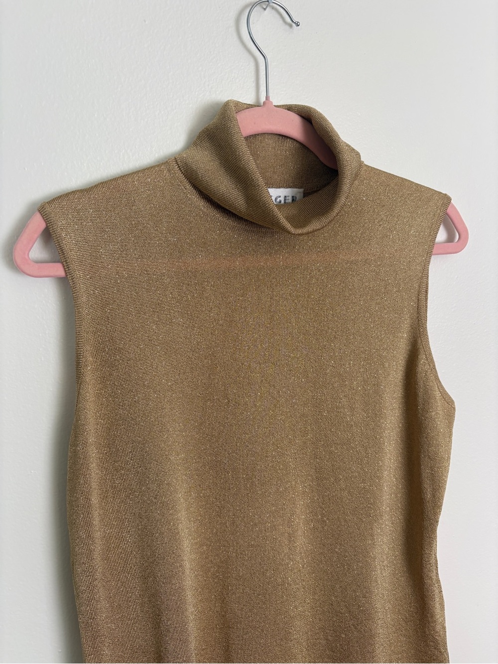 VTG 80s Jaeger Sleeveless Metallic Turtleneck Sweater - Gold